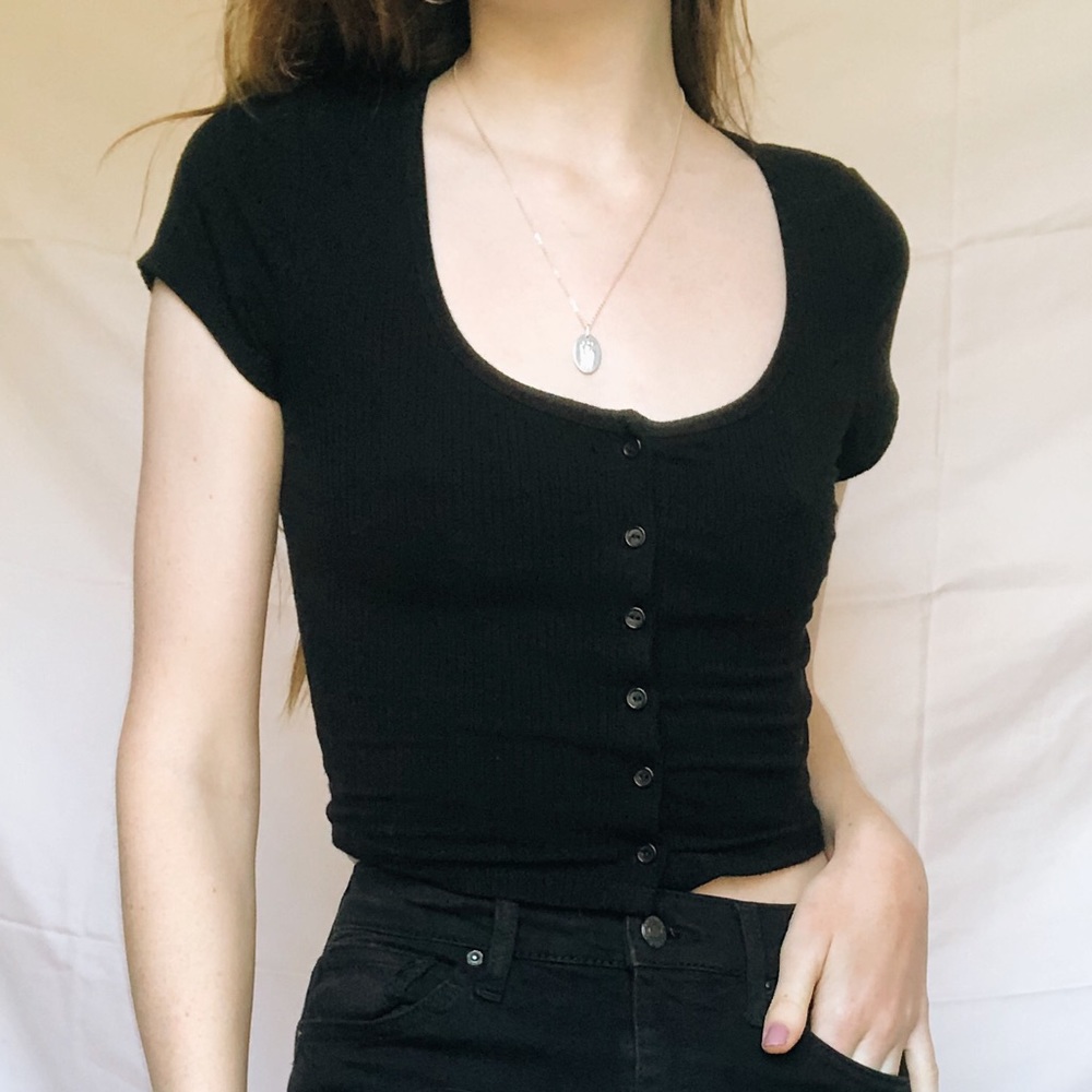 Black Button Up Crop Top
